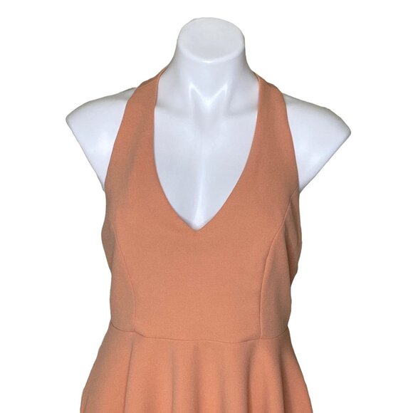 Lulus Peach Lawson Skater Dress With Deep V-Neckline & Open Back Design Size L - Picture 4 of 12